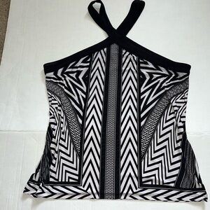 Black and White Chevron Halter top with Crisscross Straps